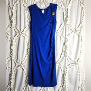Vintage Cache Blue Bodycon Dress Gold Snake Brooch Size Large